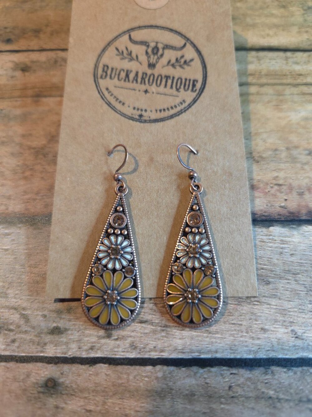 Boho Floral Teardrop Earrings Vintage Daisy Western Rodeo Hippie Jewelry